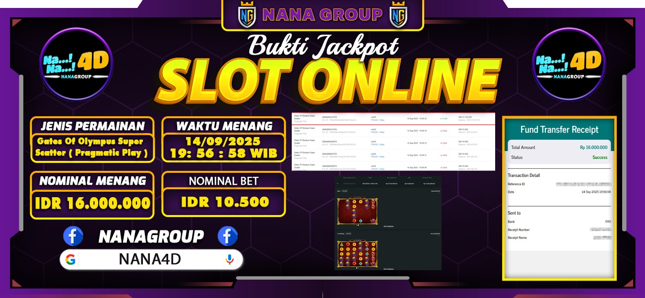 Bukti Kemenangan Besar Dibayar lunas Member NANA4D RP 16.000.000, 14 September 2025
